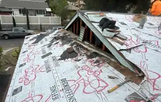 In-progress shot of roof deck reinforcement during Burbank roof repair