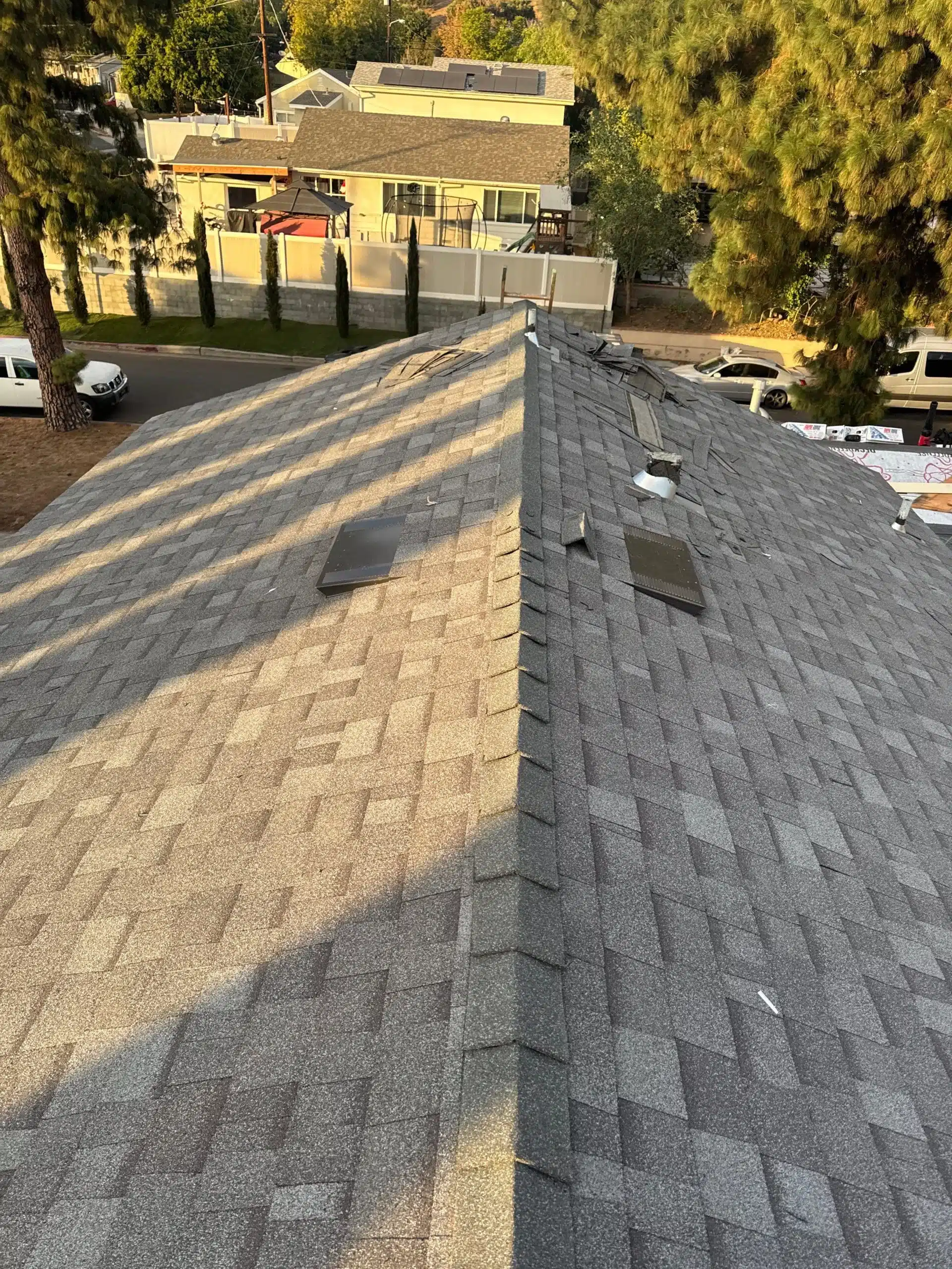 Completed residential roof repair in Burbank, CA with new asphalt shingles