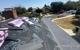 Roofing materials on roof under construction