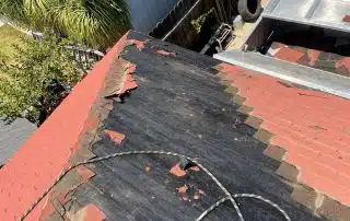 Damaged roof shingles in need of repair