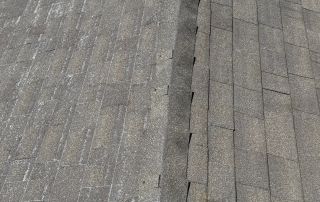 Gray shingle roof with visible wear and tear.