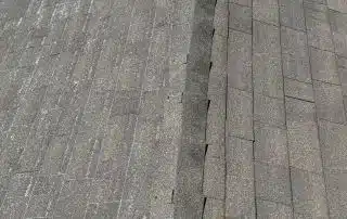Gray shingle roof with visible wear and tear.