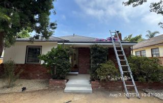 House with ladder and roof materials