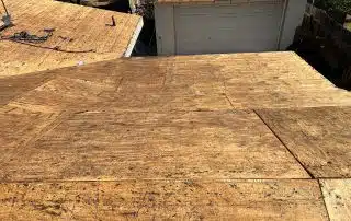 Plywood roofing prepared for shingles installation.