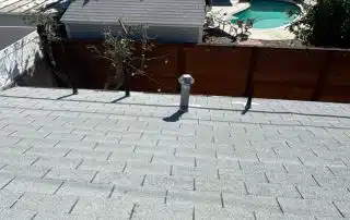 Roof overlooking backyard pool and trees