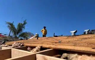 Roof construction under clear blue sky
