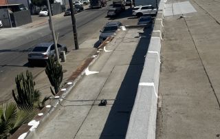 Urban street view from rooftop perspective