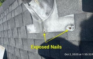 Roof with exposed nails and shingles.