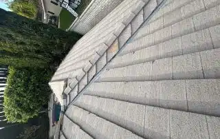 Tiled roof overlooking garden and patio area.