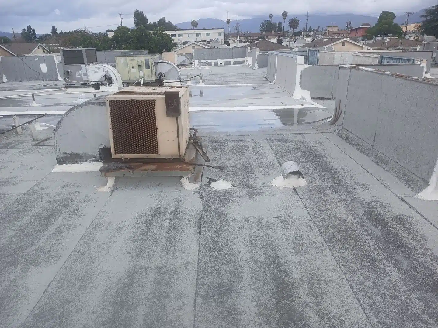 Rooftop ventilation and air conditioning units.