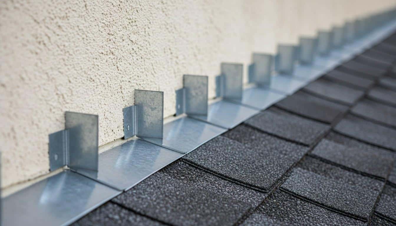 Metal step flashing installed along roof-to-wall junction on a Los Angeles CA home