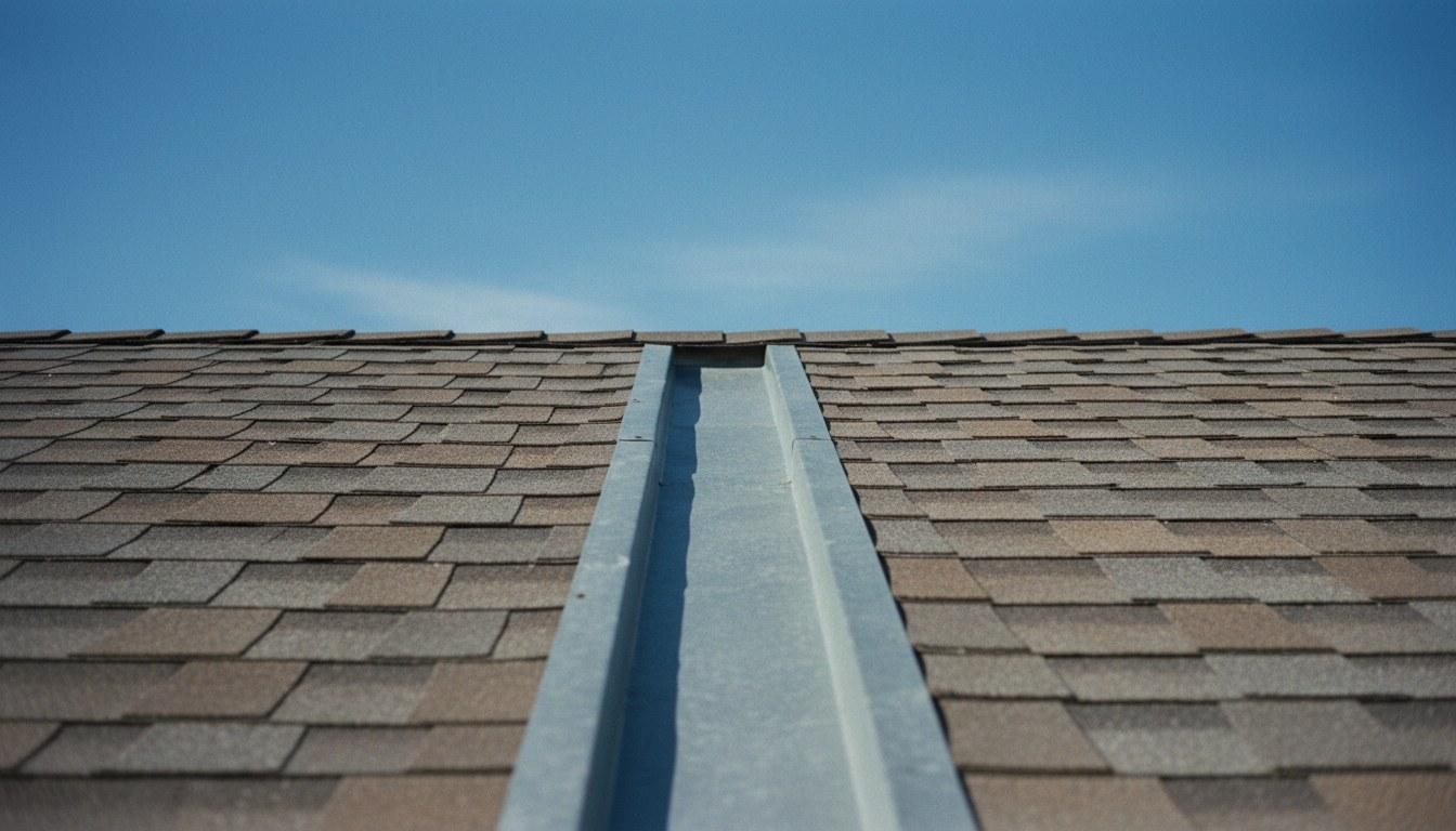 Metal valley flashing on a residential roof in Los Angeles CA showing open valley detail