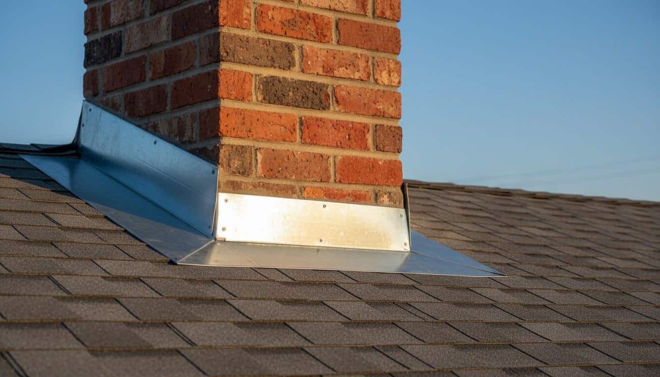 New step flashing installed along a chimney on a California residential roof