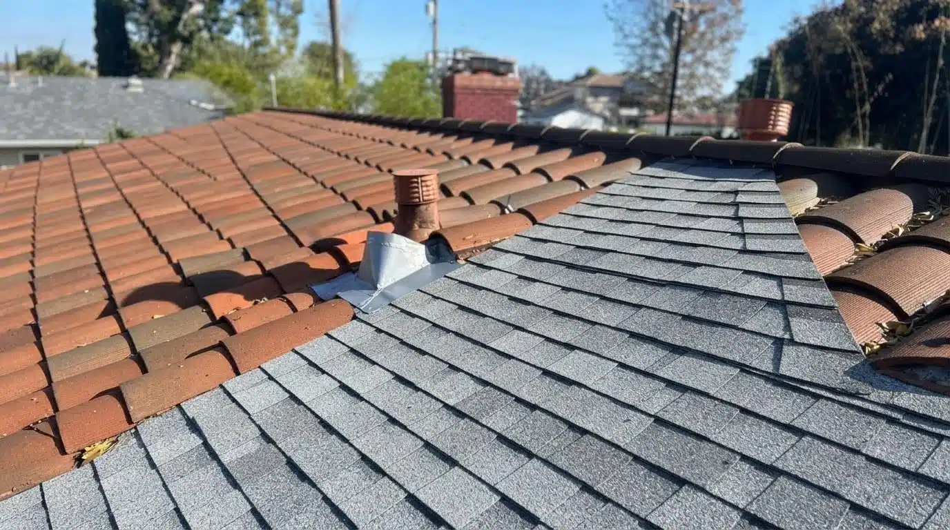 california-roofing-permits-what-homeowners-need-to-know-befo-3951 Flat roof with emergency sealant worked around a rooftop unit and its pipe penetrations to stop water entry