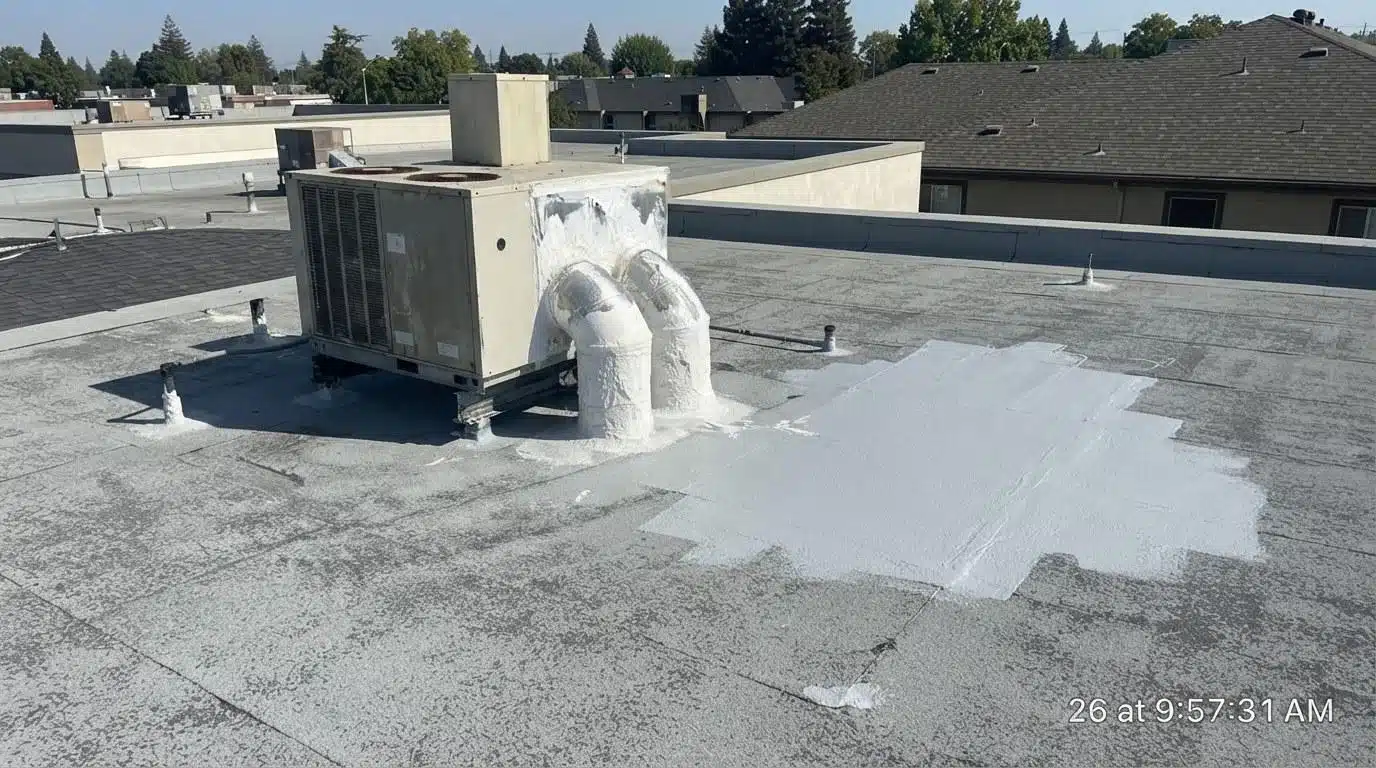 Completed metal roof repair work at Roof Repair & Construction Inc.